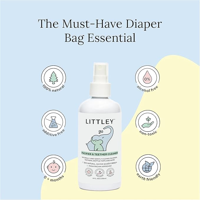 Littley Pacifier & Teether Cleaner | Alcohol‑Free HOCl Spray for Baby Pacifiers, Teethers, Bottles & High‑Touch Toys | Fragrance‑Free | Portable Travel Size |  8 oz
