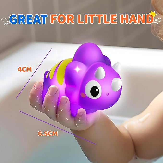 Light Up Bath Toys for Kids Ages 1-3, Dinosaurs Water-Activated Toys, Bathtub Toys for Toddlers 2-4, Pool Floating Water Bath Toys for 1 2 Year Old Boy Girl Gifts - 6 Packs