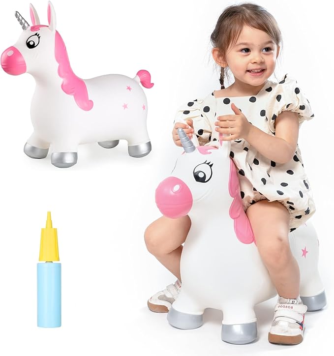 INPANY Pink Bouncy Unicorn Hopper, Horse Hopper, Bouncy Inflatable Animal Ride-on Toy for Children, Boys and Girls, Toddlers (Pump Included)