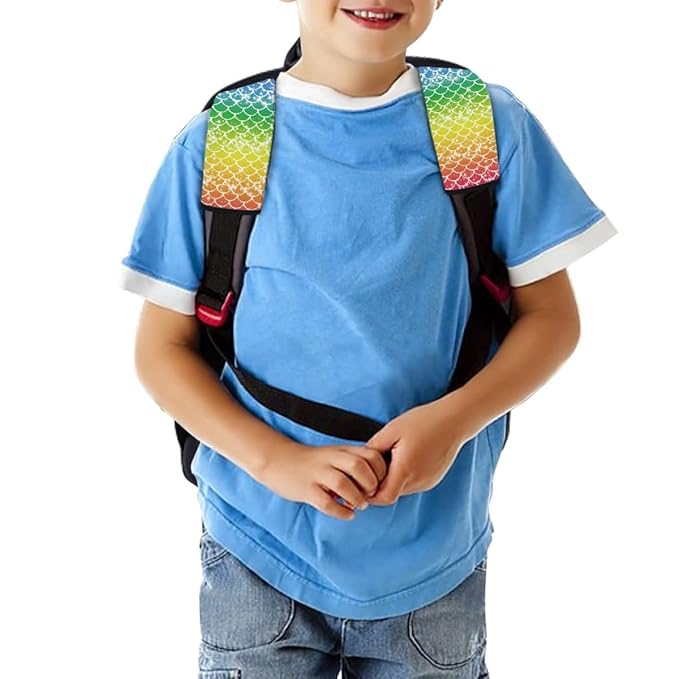 ENLACHIC Baby Car Seat Belt Cover, Cute Dinosaur Print Car Seat Shoulder Strap Pads, Infant Car Seat Cushion Safety Seatbelt Protector for Kids Boys Girls,Rainbow Fish Scale
