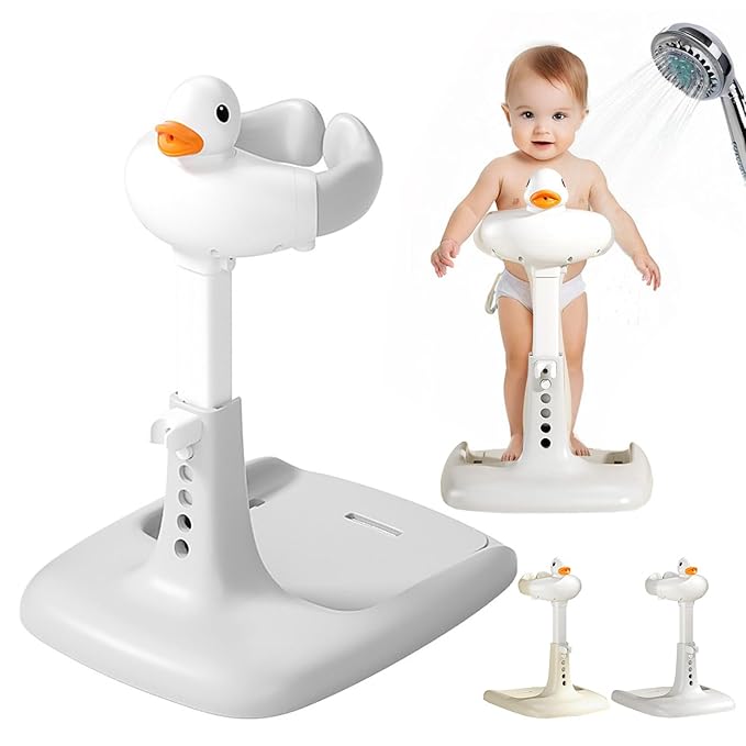 Baby Shower Seat with Anti-Slip Base,Bath Shower Standing Support Stand,Portable Bath Helper Bath Support for Infants Portable Bath Helper for Baby 8-24 Months (White)