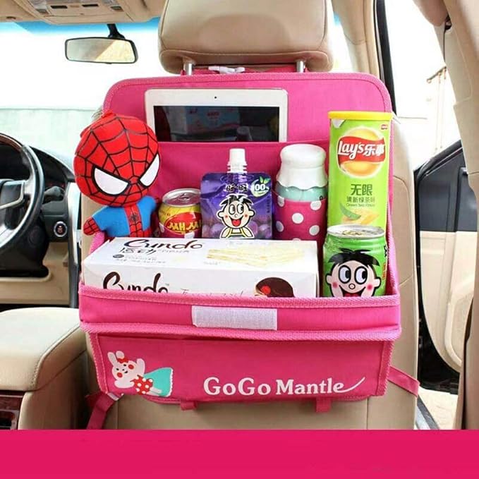 Cute Cartoon Car Backseat Organizer Auto Car Foldable Table Tray Seat Back Storage Bag Organizer for Baby Kid