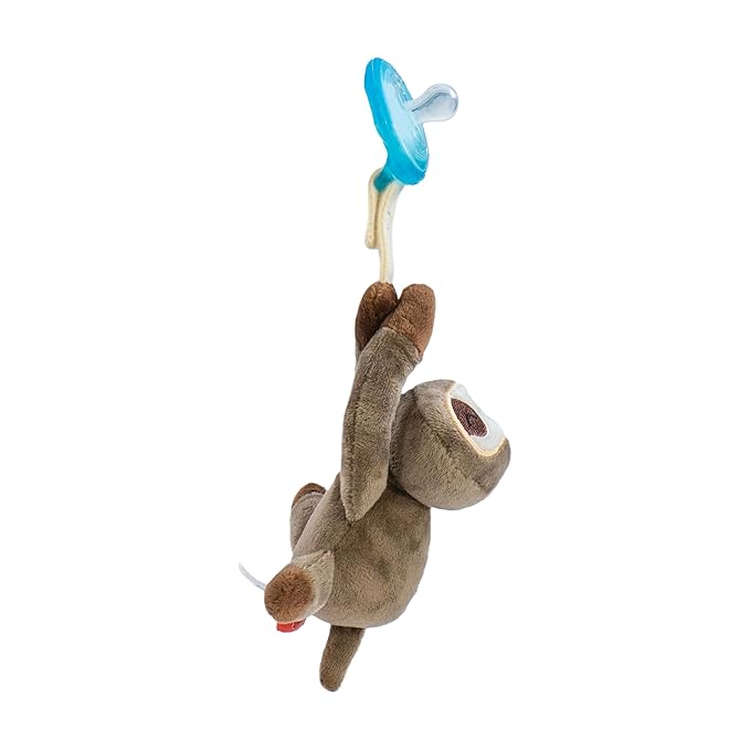 Nuby Soft Plush Pacifinder with Detachable Silicone Pacifier: 0-6 Months, Sloth, Natural Cherry Shape, Brown, one Size