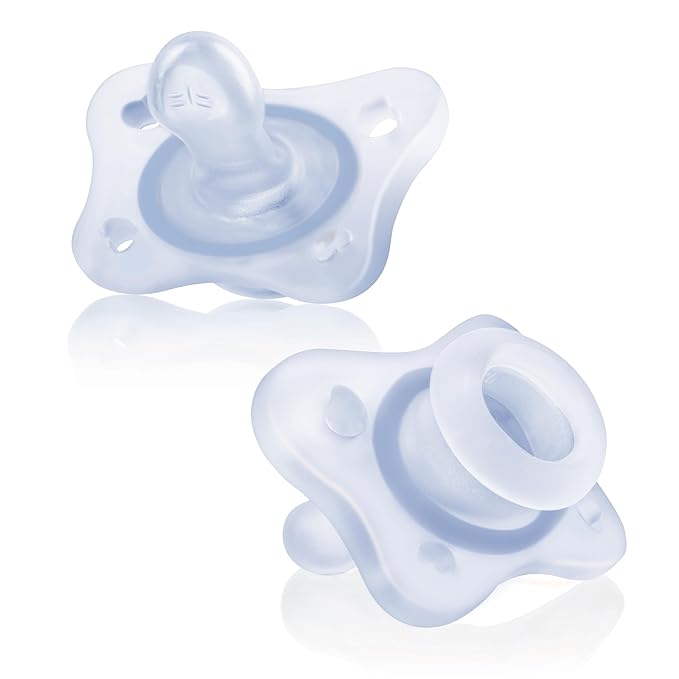Chicco PhysioForma Mini Orthodontic Pacifier for Babies 0-2 Months, Ultra Light & Small, 100% Soft Silicone, Supports Breathing, One-Piece Design, Included Sterilizing Case, BPA Free, 2-Pack, Blue
