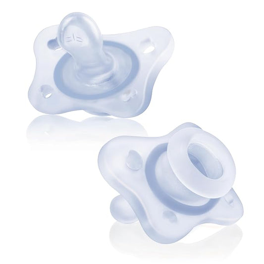 Chicco PhysioForma Mini Orthodontic Pacifier for Babies 0-2 Months, Ultra Light & Small, 100% Soft Silicone, Supports Breathing, One-Piece Design, Included Sterilizing Case, BPA Free, 2-Pack, Blue