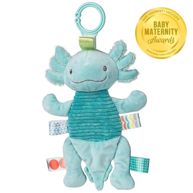 Taggies Baby Rattle with Crinkle Paper Activity Toy with Sensory Tags, 9-Inches, Aqua Axolotl