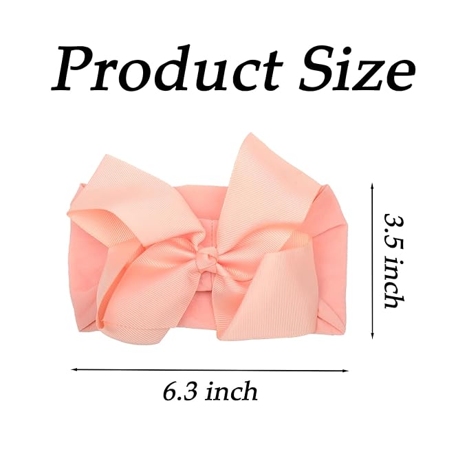 3 Pcs Baby Girls Headband Bows, Soft Nylon Hairbands Cute Big Bow Super Elastic Headband For Baby Girls Newborn Infant Toddlers (Beige Blush Light Pink, Large)
