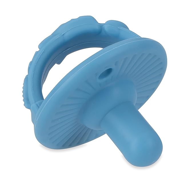 Nuby 3-D Sili Soother Pacifiers with Soft Handle and Two Safety Air Holes, 2 Pack, 0+ Months, Blue Spaceship and Gray Mustache