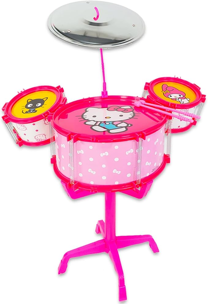 Hello Kitty Toy Drum Set for Girls - Hello Kitty Instrument Bundle with Hello Kitty Drum Music Set, Hello Kitty Stickers, Create-A-Face, Door Hanger | Hello Kitty Musical Toys for Girls