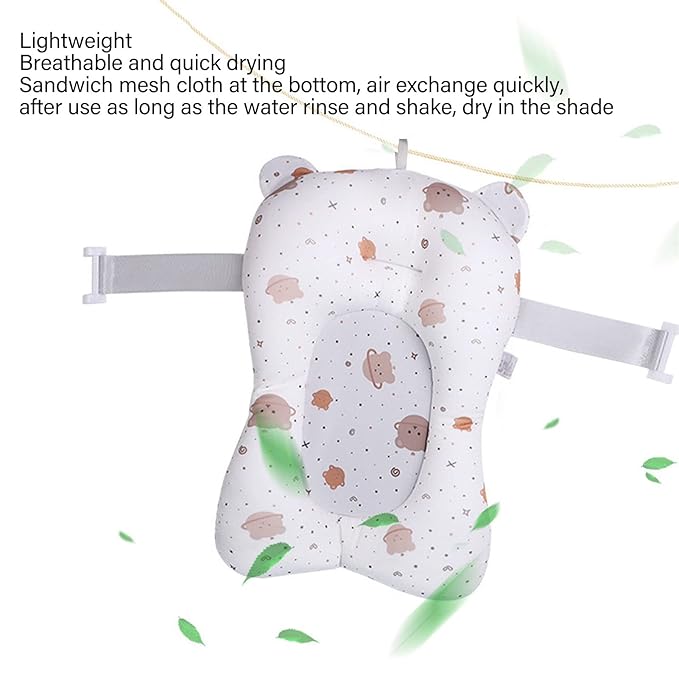Soft Baby Bath Mat for Newborn, Quick-Dry Bath Cushion with Support Pillow for Safe Comfortable Bath Time, White