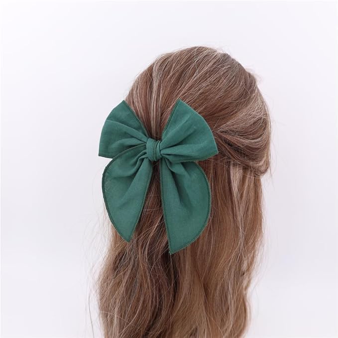 3 Styles Hair Bow Clips for Little Girls Toddler Baby Mom Women Hair Barrettes Accessories 4 Pcs Cotton Linen Bows Forest Green