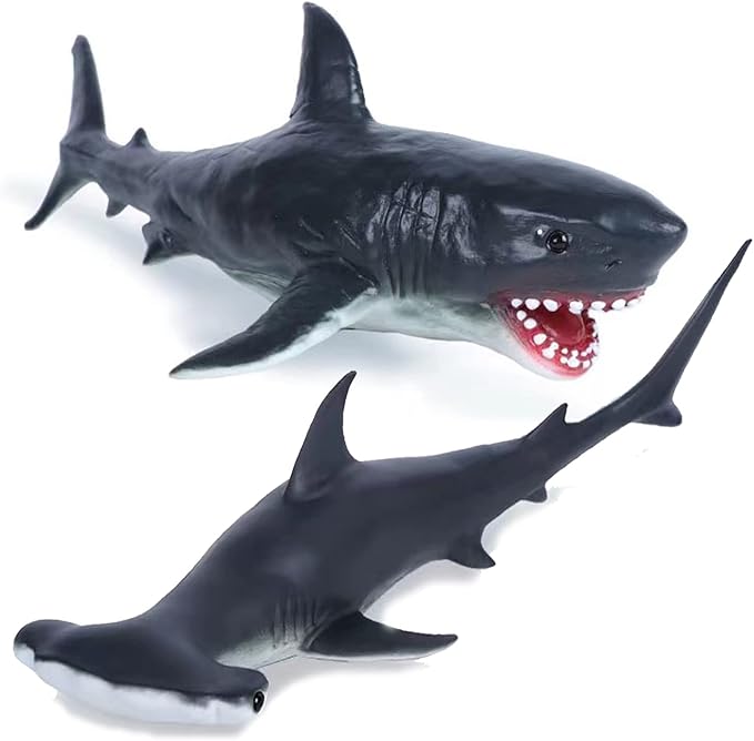 Gemini&Genius Great White Shark Hammerhead Shark Toy Set - Sea Animal Action Figure Ocean Model Toy Set -10 Inches Length -Educational, Role Play, Swim, Bath and Collectors for Kids