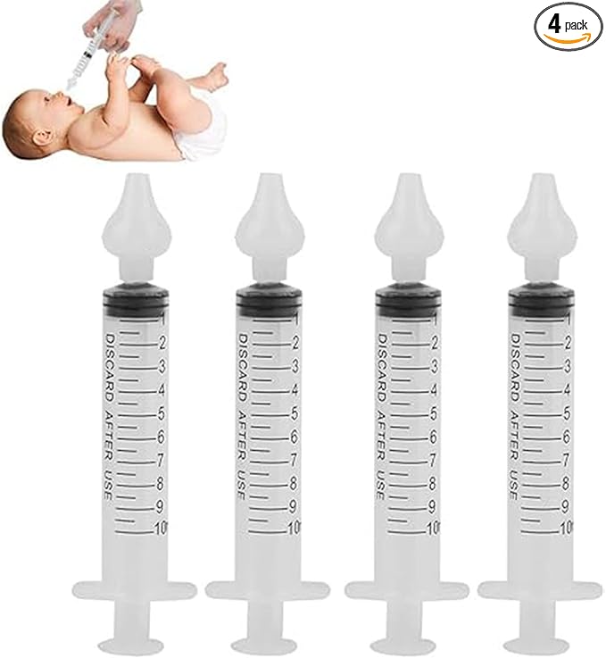Baby Nasal Aspirator, 1 Pack, 4 Pieces - Safe and Reusable Silicone Nasal Aspirator for Newborn - Infant Mucus Removal with 10ml Nose Cleaner Syringe - Nasal Spray/Nasal Hygiene