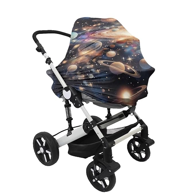 Binienty Baby Car Seat Cover for Boys Girls - Universe Planet Print Mom Nursing Breastfeeding Covers Infant Stroller Cover, Holiday Gifts
