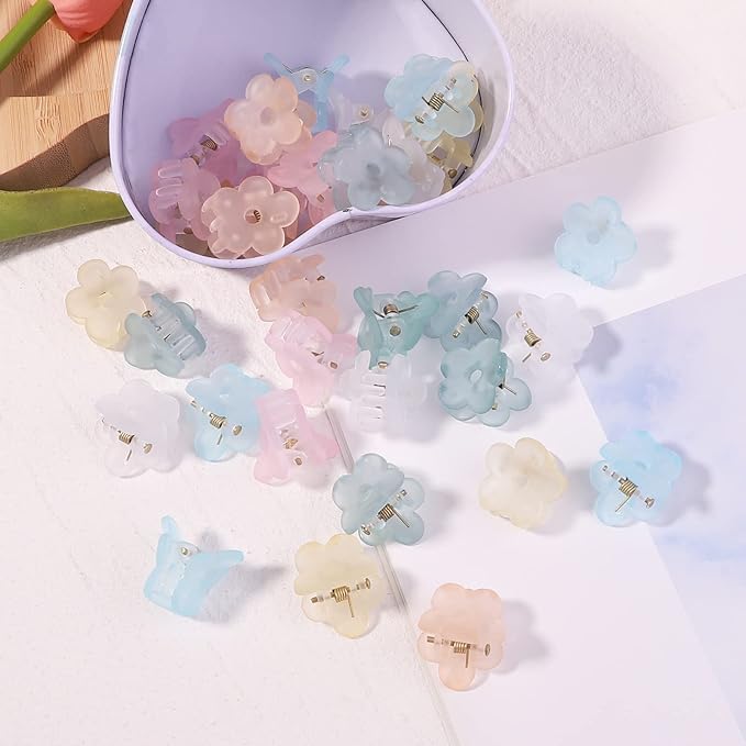 48Pcs Small Hair Claw Clips, Mini Hair Clips No-Slip Grip Jaw Clips Mix Colored Flower Hair Accessories for Women Girls