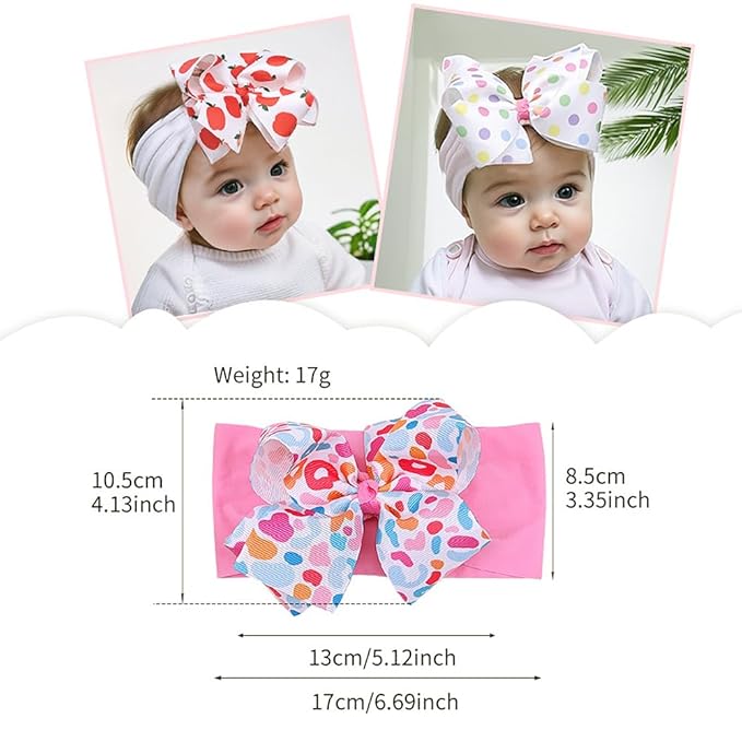 Baby Girl Soft Nylon Bow Elastic Headband Turban Toddler Infant Bow-knot Stretchy Hair Band Birthday Party Hair Bow Ribbon Accessories for Newborn Baby (Bow 1 - Red, Elastic)