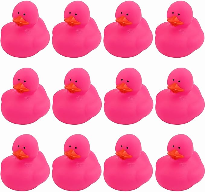 Fun Express Rubber 2" Solid Color Duckies - 12 Ducks (Pink)
