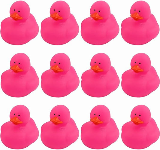 Fun Express Rubber 2" Solid Color Duckies - 12 Ducks (Pink)