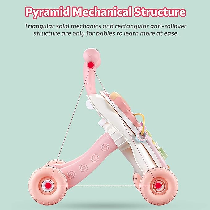 Baby Sit-to-Stand Learning Walker, 2 in 1 Baby Walker for Girls Boys, Educational Baby Push Walkers with Entertainment Activity Table, Baby Music Learning Toy Gift for Infant Boys Girls (Pink)