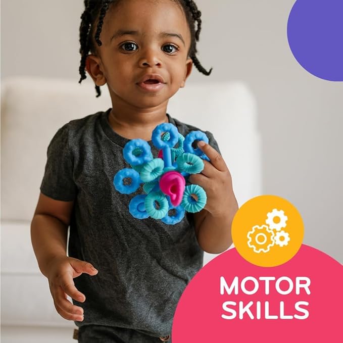 Mobi Games Okee Baby Sensory Ball, Twist, Pull, Push & Chew Baby Sensory Toys for Babies 0+ Months, Food-Grade Silicone, Bright Colorful Textures, Motor Skill Development Balls