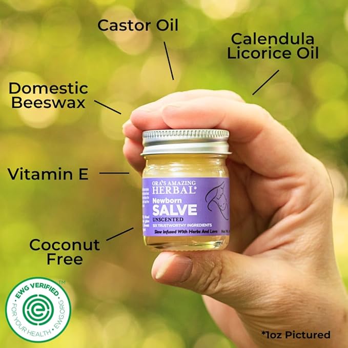 Ora's amazing Herbal, Newborn Salve, Diaper Rash Cream, Calendula Baby Balm, EWG Verified Baby Ointment, Acne Eczema, Butt Cream, Infant Massage, Natural Paraben Free, Good for Sensitive Skin 1 & 4 oz