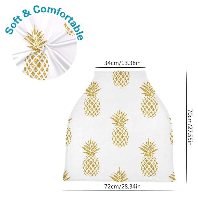 Gold Pineapple Baby Car Seat Covers, Nursing Cover Breastfeeding Scarf Soft Breathable Stretchy Coverage, Infant Stroller Cover for Boys Girls