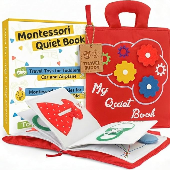 deMoca Busy Book for Toddlers 1-3, Quiet Montessori Airplane Activity Book, Travel Learning Toy Board for 1 Year Old, Gift for Boys and Girls