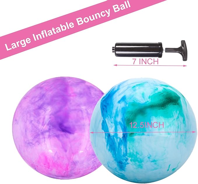 Marbleized Bouncy Balls - Set of 2 Large Inflatable Bouncy Ball with Hand Air Pump & 2 Pin Neddles