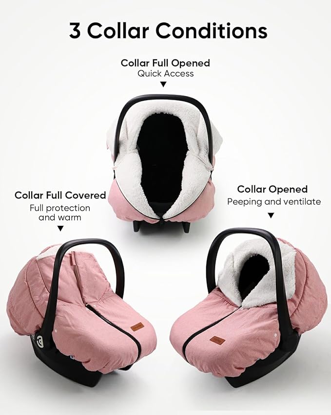 TinlyFinly Winter Car Seat Cover for Baby Car Seat and Stroller, Cold Weather Infant Carseat Canopy, Waterproof and Easy Access, Protect Baby Boys Girls from Cold Wind (Pink)