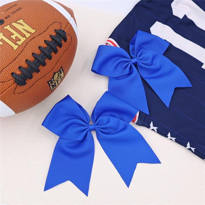 Pack of 2 Royal Blue Jumbo Cheer Bow Hair Clips for School Girls Cheerleader Bows 8'' Dancing Softball Basketball Cheerleading Team Hair Accessories