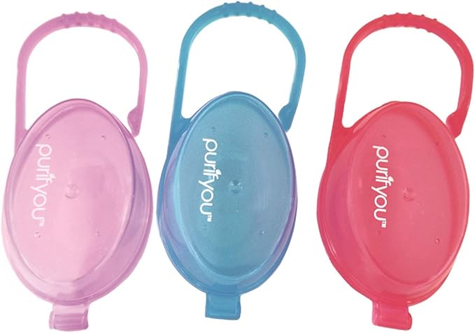 purifyou PurePouch BPA-Free Pacifier Case Holder & Nipple Shield Case, Hold Up to Two and Three Pacifiers and Pacifier Clips Per Container with Free Mesh Sack (Set of 3, Mixed)