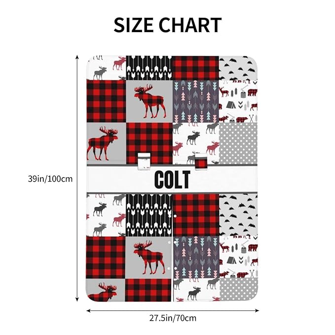 Personalized Baby Car Seat Canopy for Babies, Custom Name Car Seat Covers for Boys and Girls, Opening Minky Nursing Breastfeeding Cover for Infant, Carseat Canopies for Newborn (Deer Red Plaid)