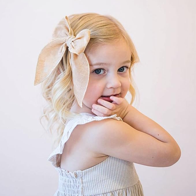 Niceye Fable Girls Hair Bows Cotton Linen Alligator Hair Clips or Little Girls Toddlers Kids Neutral Handmade Hair Accessories - 5.5” bow