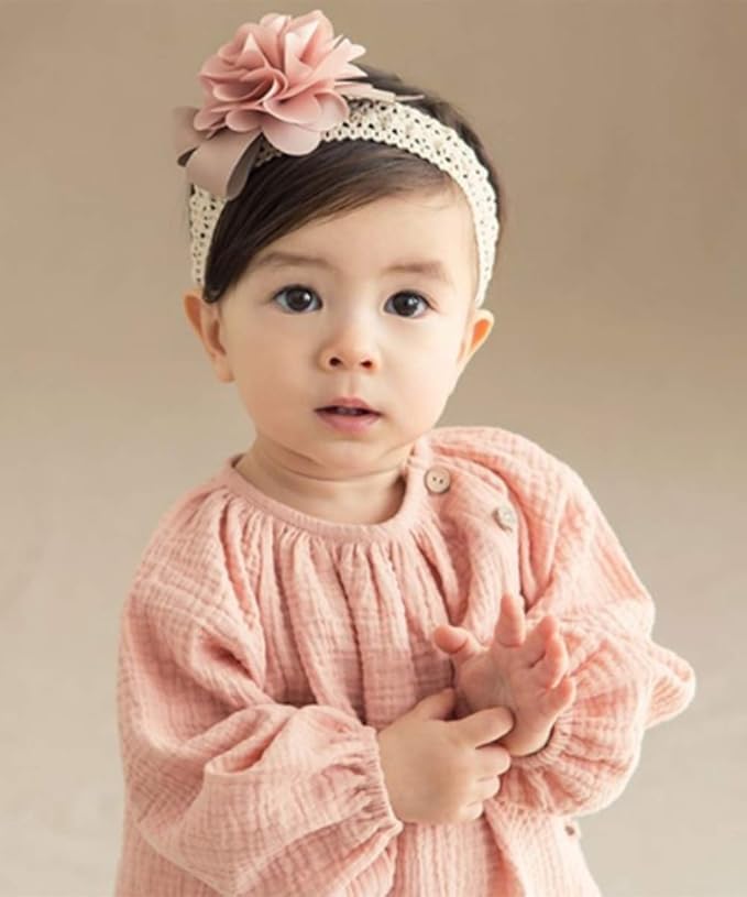 Denifery Baby Girls Cute Headband Elastic Lace Hair Band Pink Flower Headband Hair Accessories