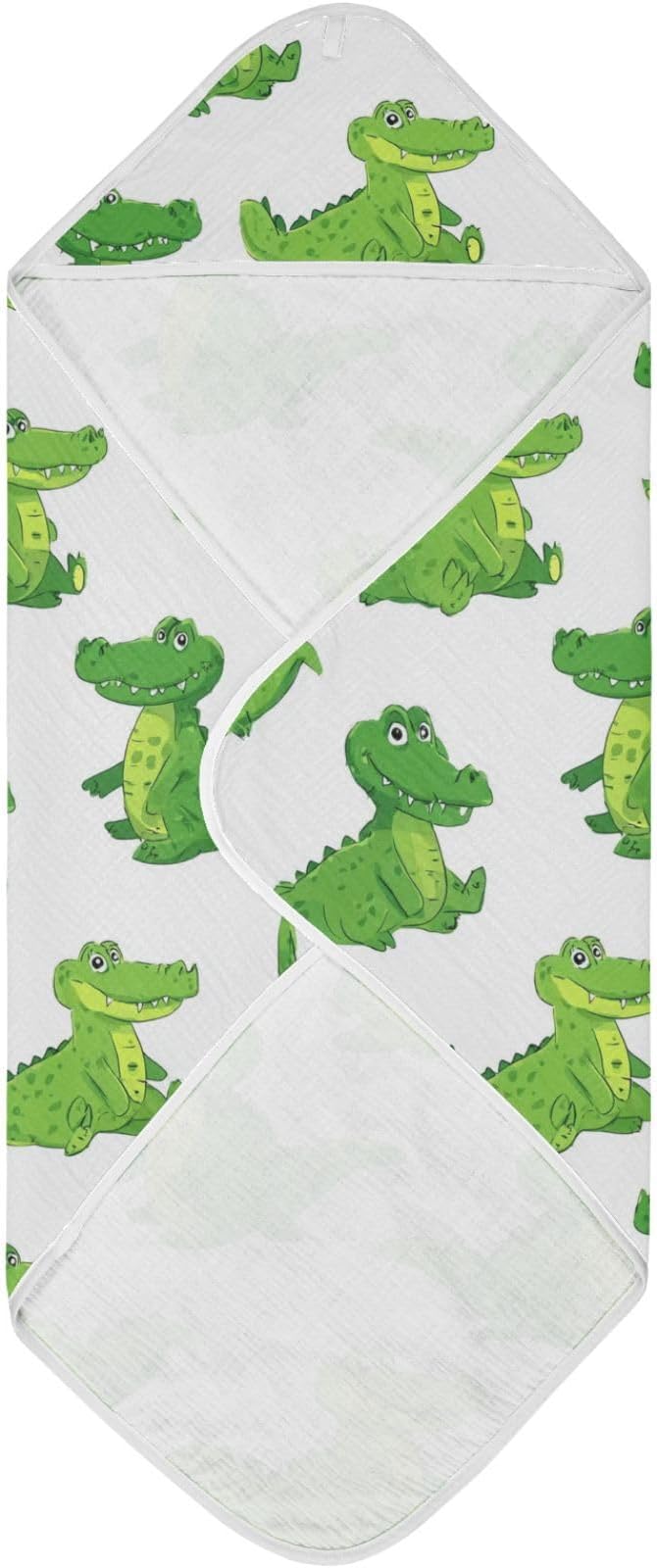 Pigsaly Cartoon Alligators Hooded Baby Towel Green Crocodiles Baby Bath Towel Unisex Soft Organic Cotton Washcloths Toddlers Shower Gifts for Boys Girls Newborn 30 x 30 in