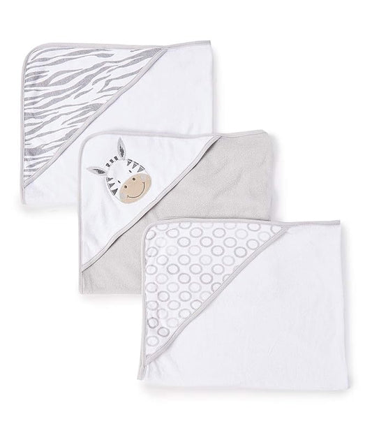 Spasilk Baby 3 Pack Soft Terry Hooded Towel Set for Newborn Boys and Girls, Grey Zebra