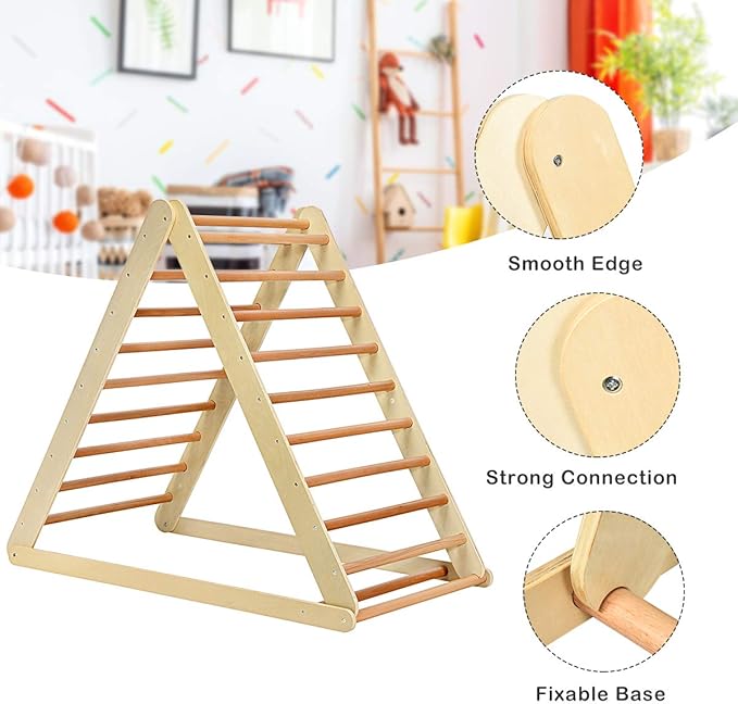 HONEY JOY Triangle Climber with Ramp, 2-in-1 Indoor Toddler Climbing Triangle Set with Ladder & Slide, Foldable Wooden Kids Climbing Toys for Playground, Gym & Daycare, Gift for Boys Girls (Natural)