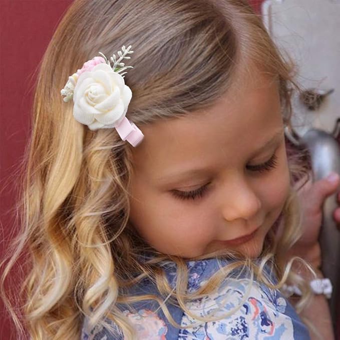 Flower Hair Clip for Baby Girl, Lightweight Hair Bow with Boutique Fully Lined Alligator Clip for Toddler Teens Gifts