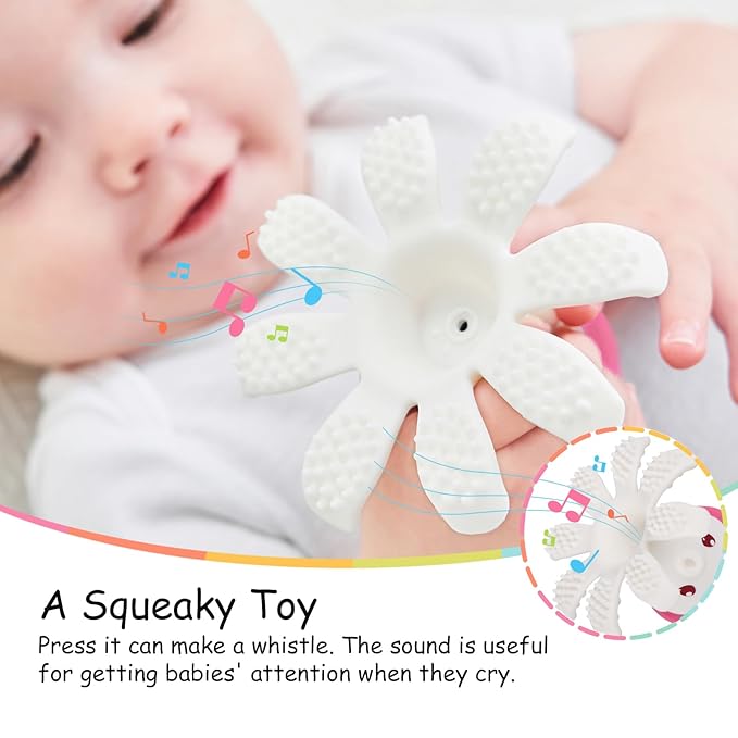 Mombella Octopus Squishy Silicone Teethers for Infants 3-18 Months, Baby Teething Toys, Perfect for Girl's Baby Shower Registry