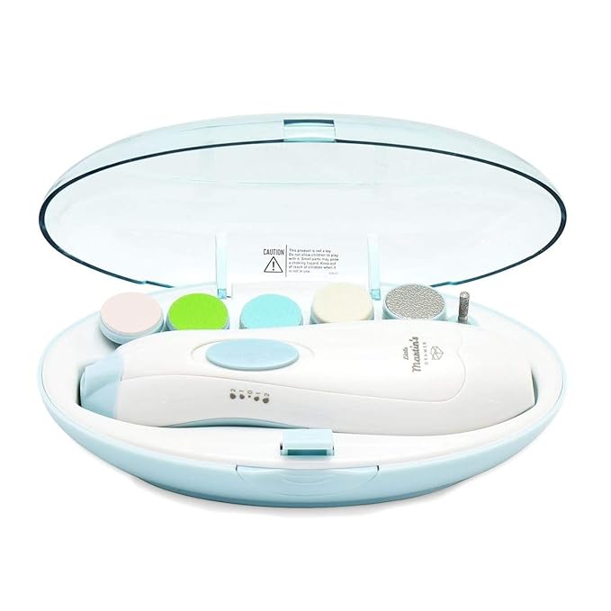 Little Martin’s Drawer Baby Nail Trimmer File with Light - Safe Electric Nail Clippers Kit for Newborn Infant Toddler Kids Toes and Fingernails - Care, Polish and Trim - Battery Operated (AA), Blue
