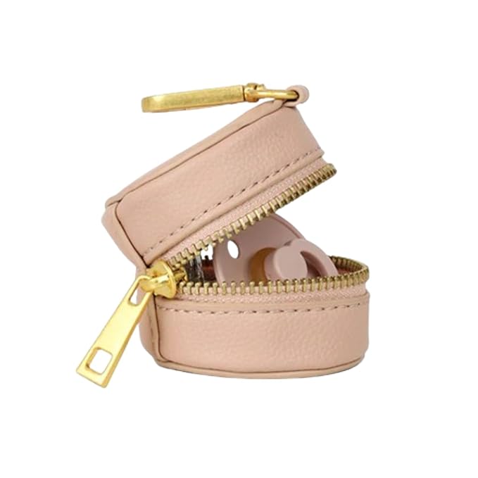 FAWN DESIGN The Paci Case, Warm Blush Pacifier Holder, Premium Pebbled Faux Leather Paci Holder, Insulated Pacifier Case with Zipper and Clip, Fits Most Standard Size Pacifiers, 2.25 x 2.25 inches