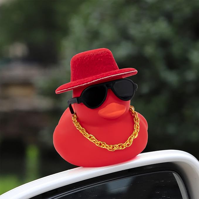 wonuu Car Accessories Rubber Ducks Dashboard Decorations Rubber Duck Pink Accessories Dashboard Duck Car Decorations Car Ducks for Dashboard Car Duck Car Dashboard Decorations, BG-red-tophatred
