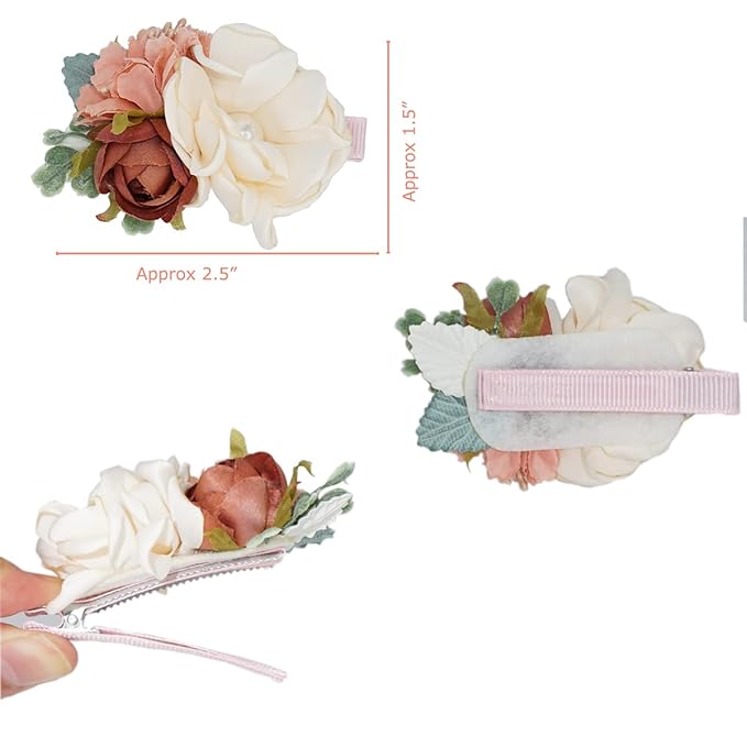 3pcs Girls Flower Hair Clips, Floral Hair Barrettes w/Boutique Fully Lined Alligator, Hair Bows for Baby Newborn Toddler