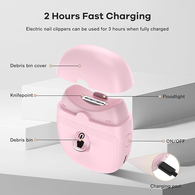 Electric Nail Clipper,Automatic Baby Electric Nail Trimmer,2 Speed Nail Clipper, Rechargeable Nail Kit for Elderly, Baby Nail Trimmer Electric,LED Light Manicure Set,Nail Clippers Gift for Kids,Adult