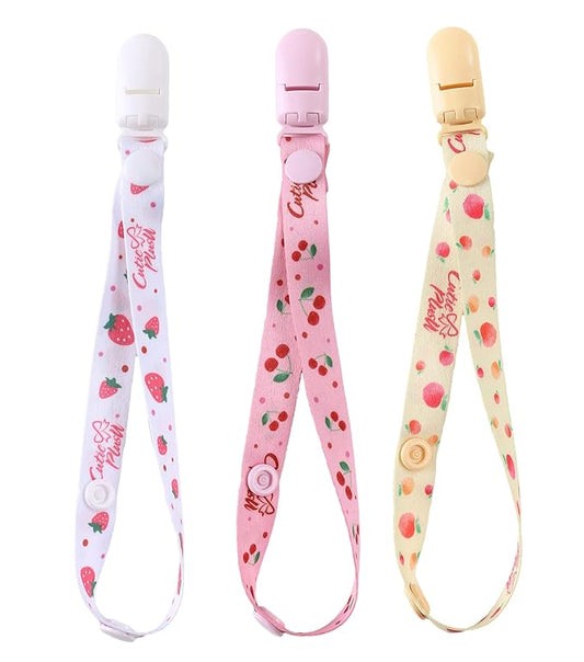 CutiePlusU Adult Size Pacifier Clips 3 Pack-Strawberries, Cherries and Peaches