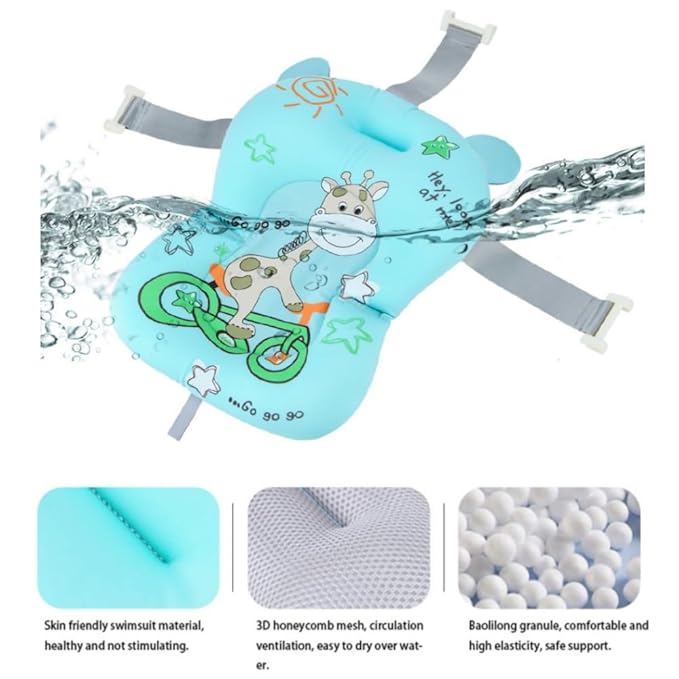 Baby Bath Cushion Cartoon Newborn Bathtub Mat Non-Slip Baby Bath Pad Quick Dry Baby Bathtub Pillow Seat Mat Floating Baby Bath Seat Cushion Adjustable Baby Bath Support Cushion for Baby 0-12 Months