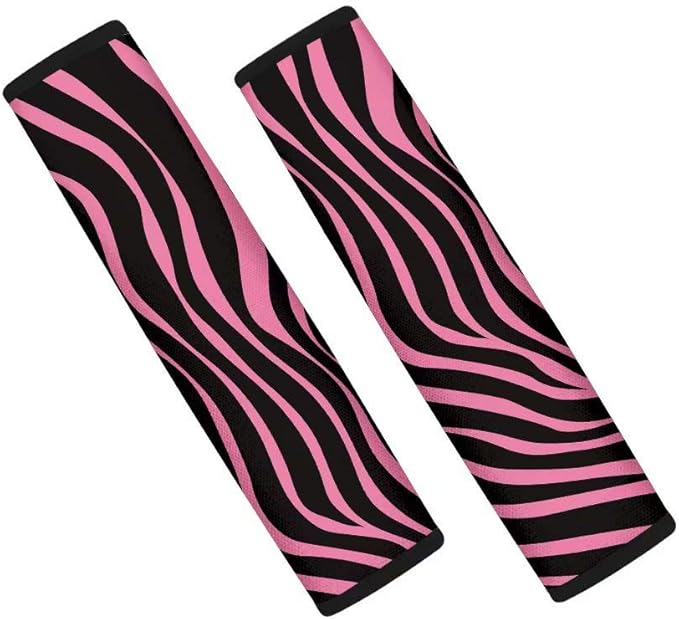AFPANQZ Pink Zebra Auto Seat Belt Cover Pads for Men Women 2 Piece Safety Seatbelt Pad Cushion Universal Fit for Truck Vans Sedans SUVs Shoulder Strap Pads Black Pink Stripes
