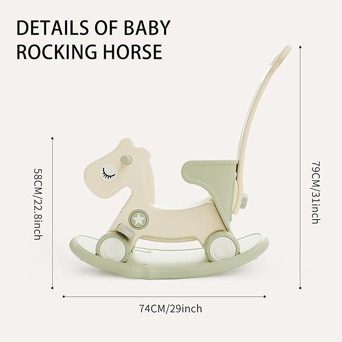 4-in-1 Rocking Horse Toy for Toddlers 1-3 | Plastic Push Walker with Balance Board & Wheels, Ride-On Rocker Gift for 1 Year Old Boys Girls(Green)