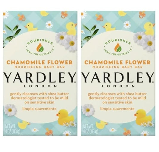 Lunch Money Nourishing 4oz Baby Bath Soap Bar Bars Bundle Includes: (2 Pack) Yardley Chamomile Flower Baby Bar