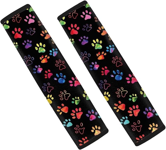 Biyejit Colorful Paws 2pcs Car Safety Belt Cover Novelty Seatbelt Protector Soft and Comfort Seat Belt Pads for Women Men Kids for Car Decorations